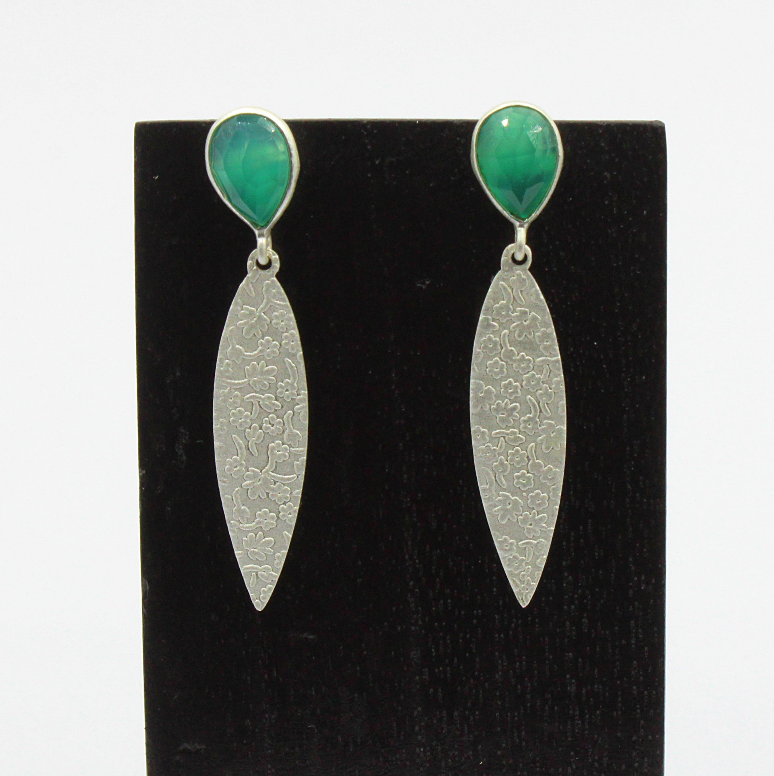 Silver plated earrings with green onyx gemstone-0