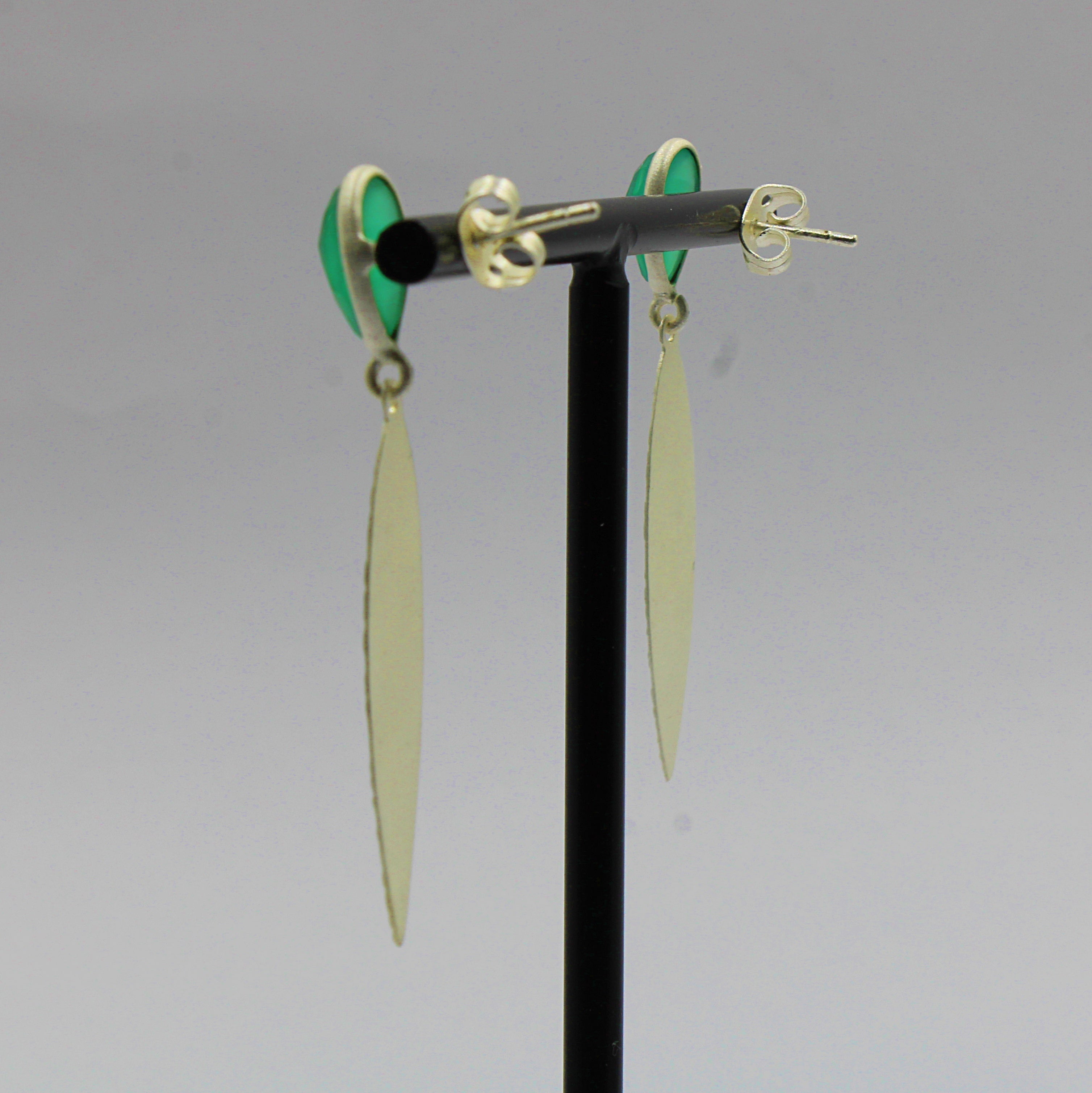 Silver plated earrings with green onyx gemstone-1