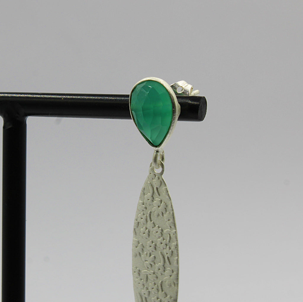 Silver plated earrings with green onyx gemstone-2