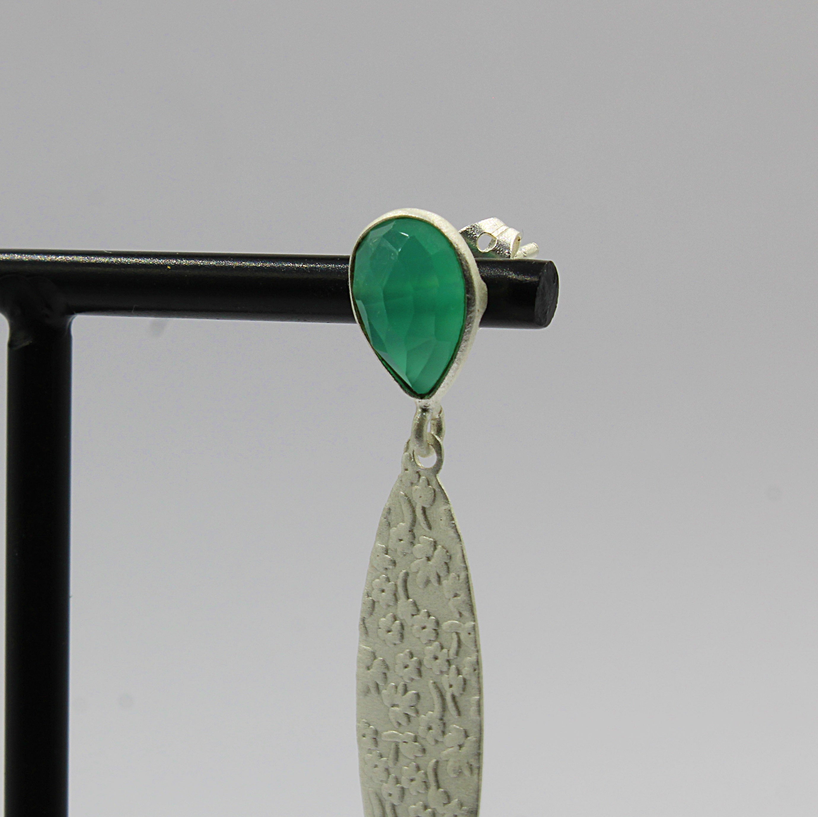 Silver plated earrings with green onyx gemstone-2