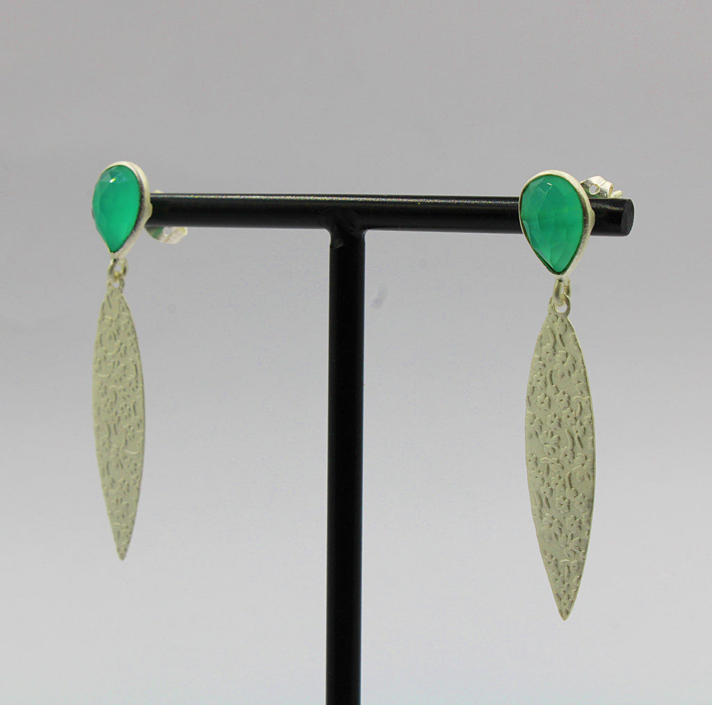Silver plated earrings with green onyx gemstone-3