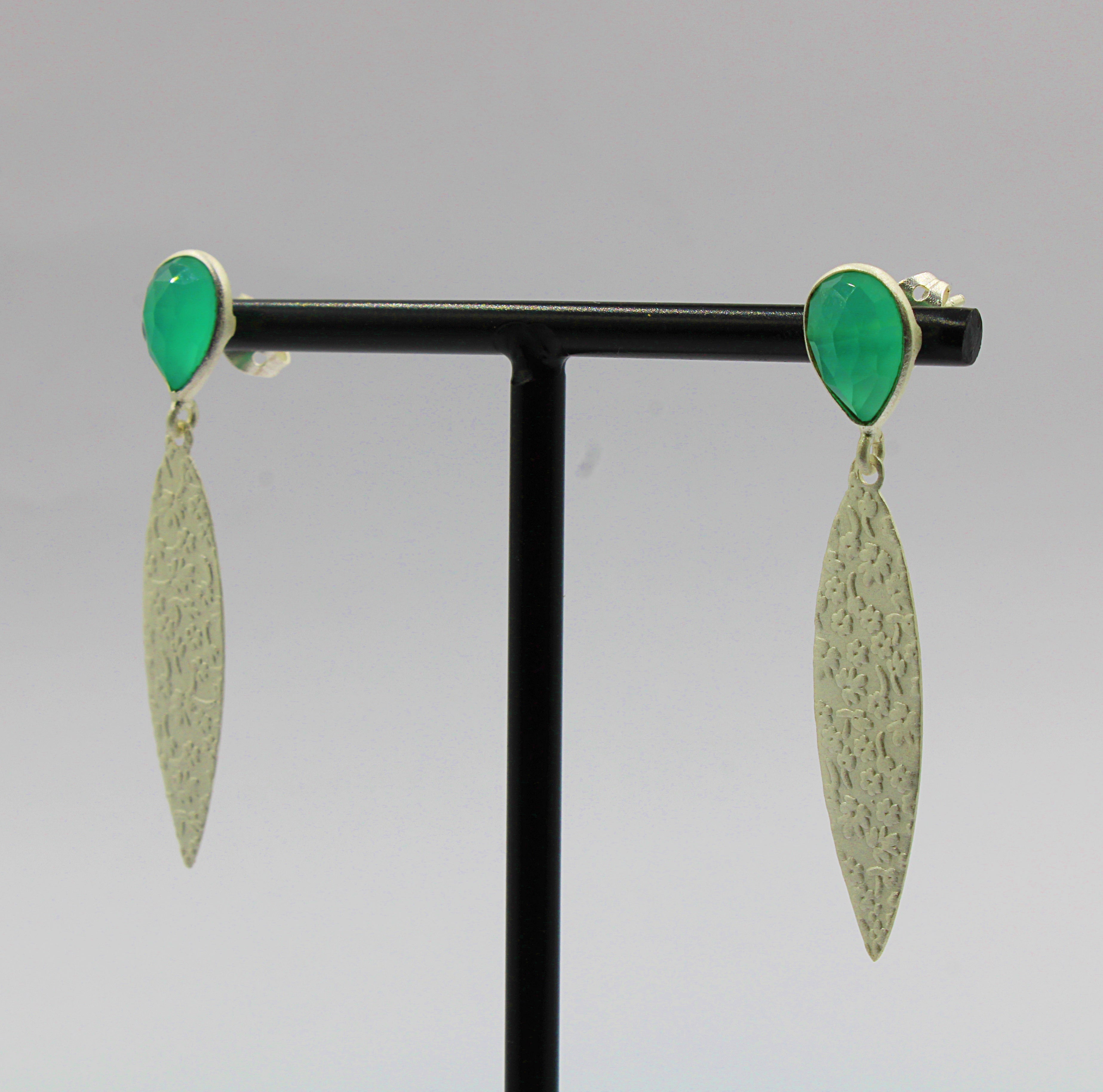 Silver plated earrings with green onyx gemstone-3
