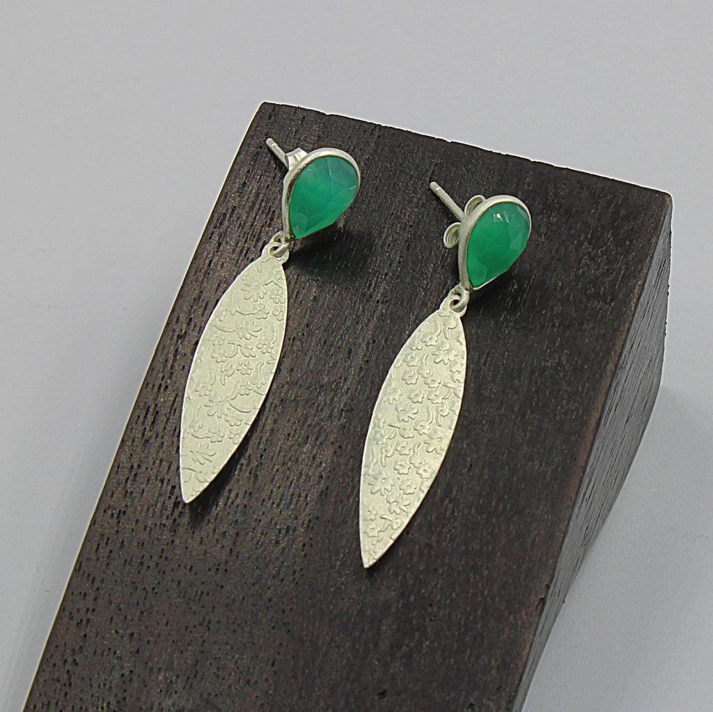 Silver plated earrings with green onyx gemstone-4
