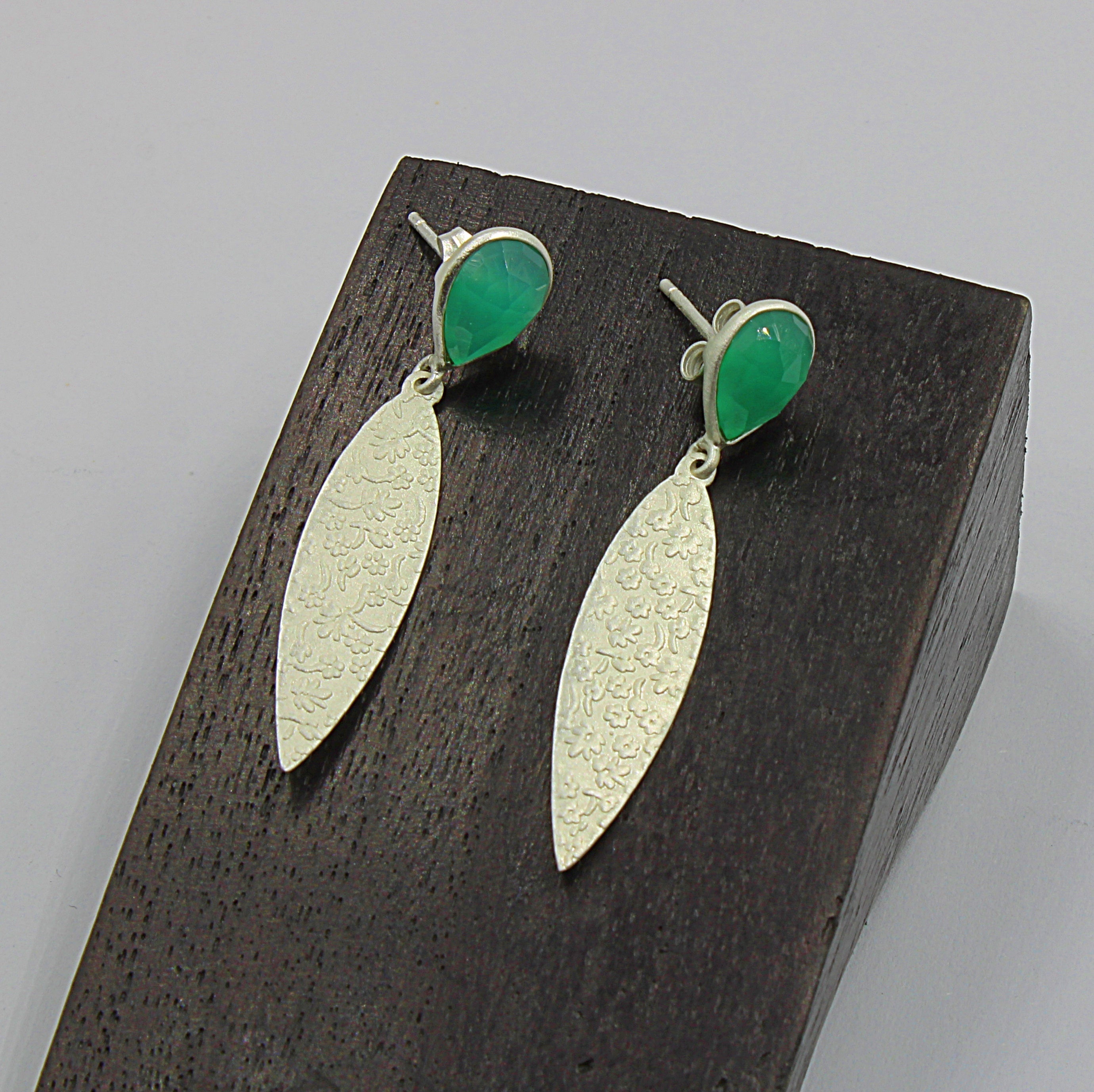 Silver plated earrings with green onyx gemstone-4